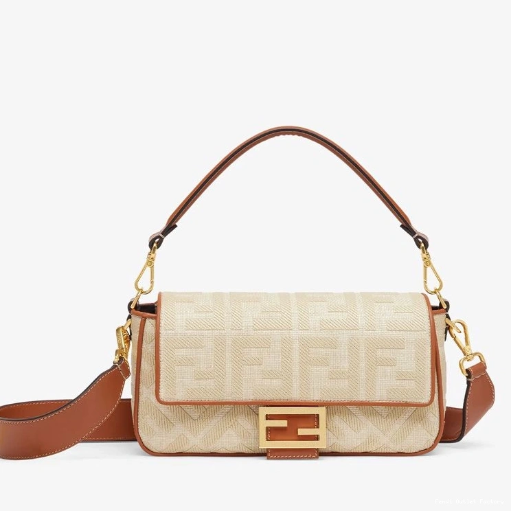 Affordable HOT Straw Beige Medium Motif Baguette FF Bag In Fendi 0814